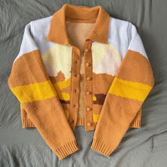 Color Block Ribbed Knit Cardigan Button Down - Picture 1 of 6